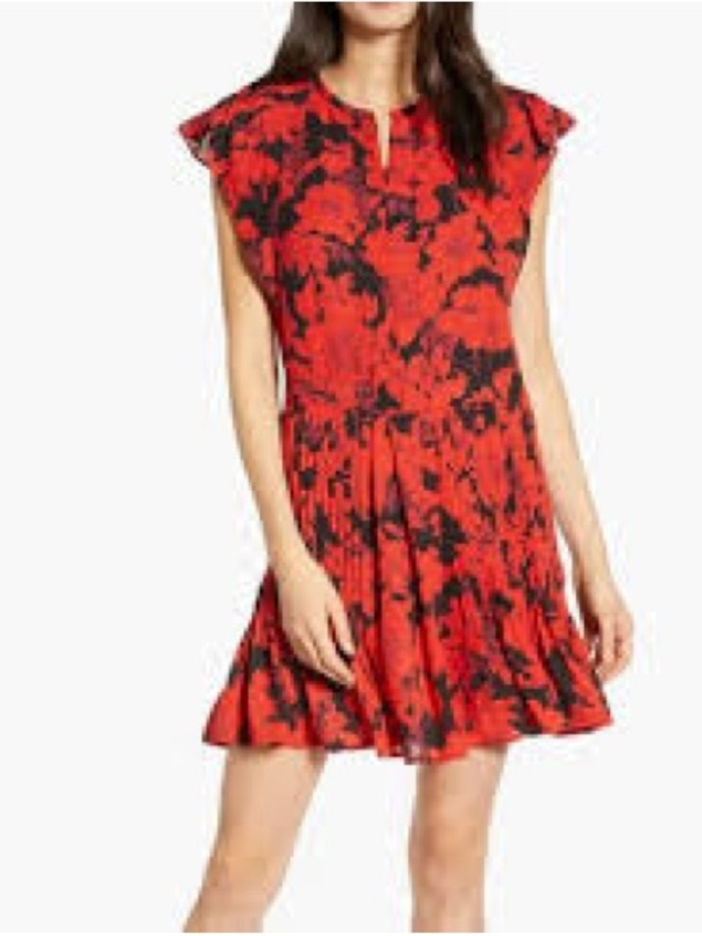 Rebecca Minkoff Cassandra Red Black Botanical Floral Pleated Mini Dress Size S